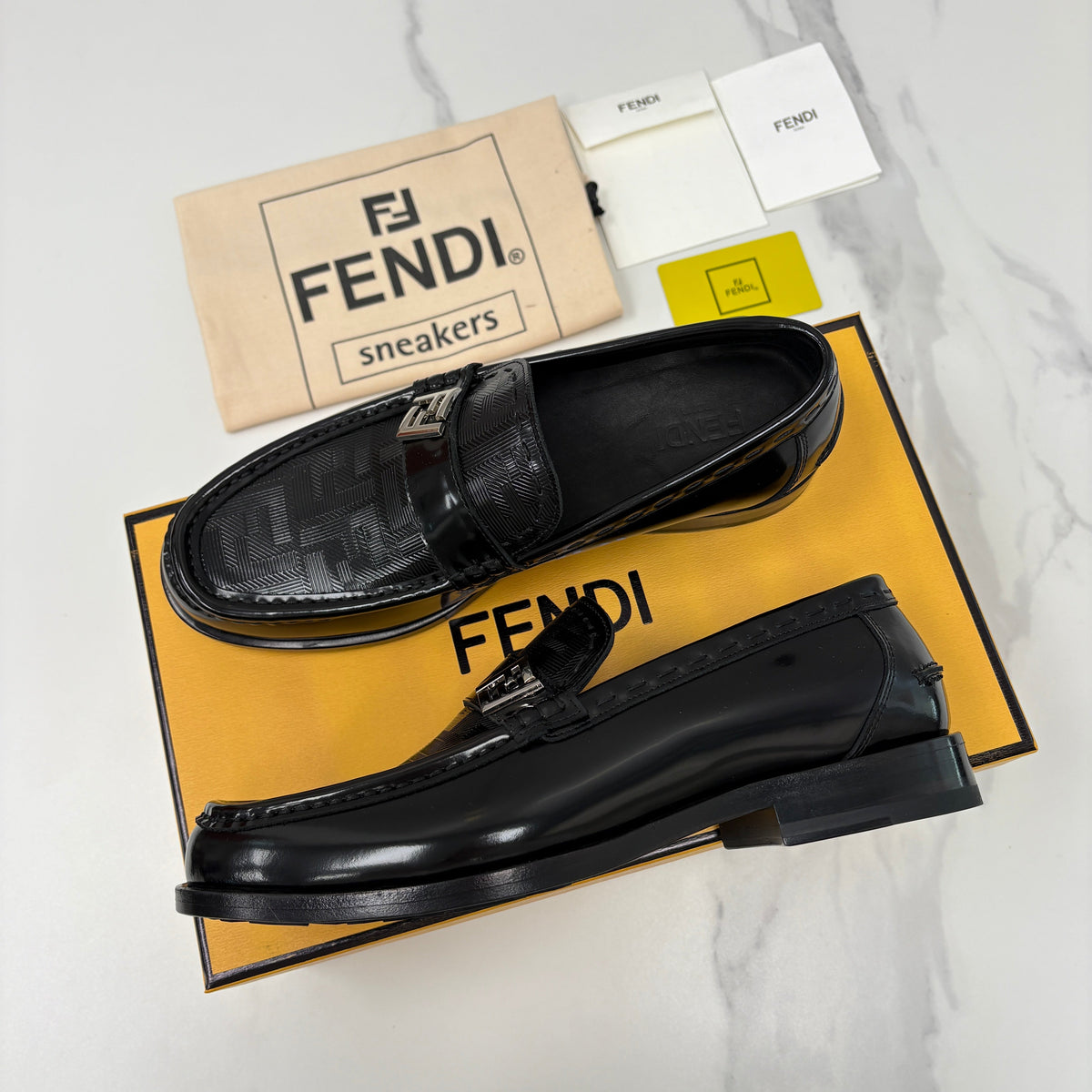 Black Leather Monogram Loafer - Men's