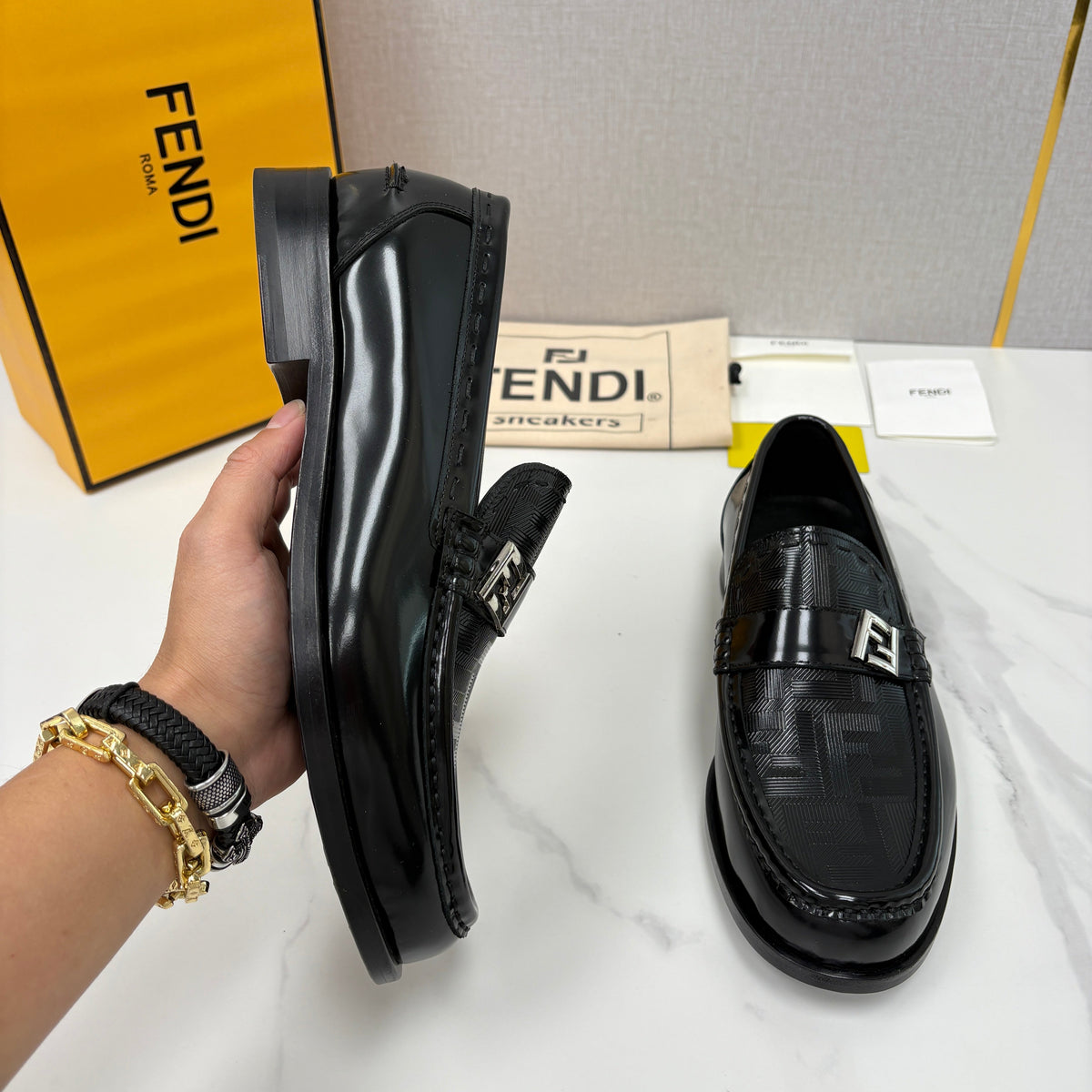 Black Leather Monogram Loafer - Men's