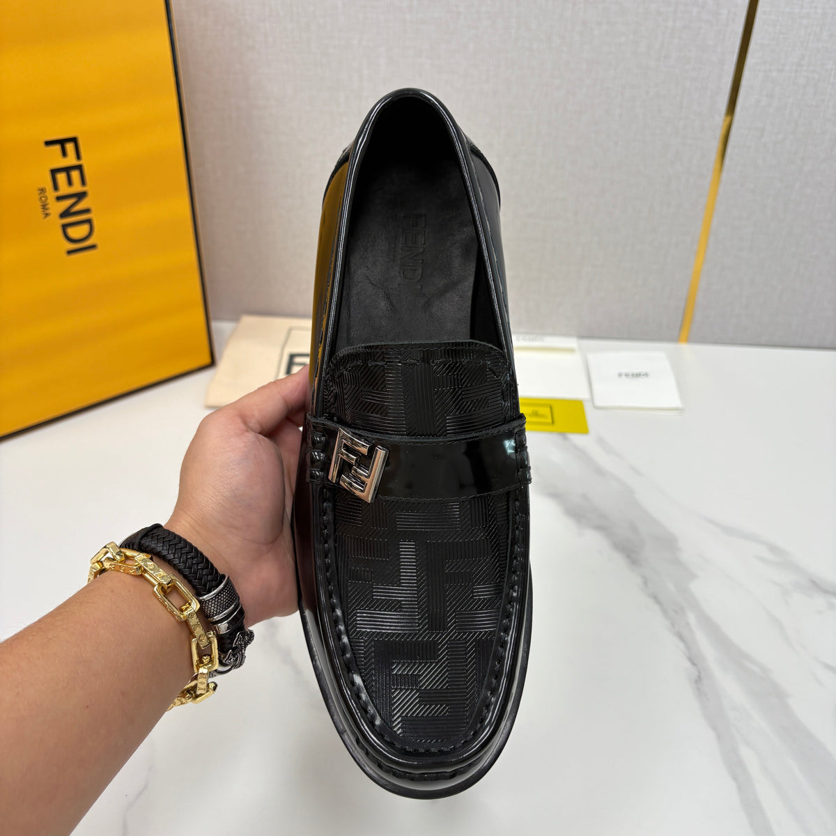 Black Leather Monogram Loafer - Men's