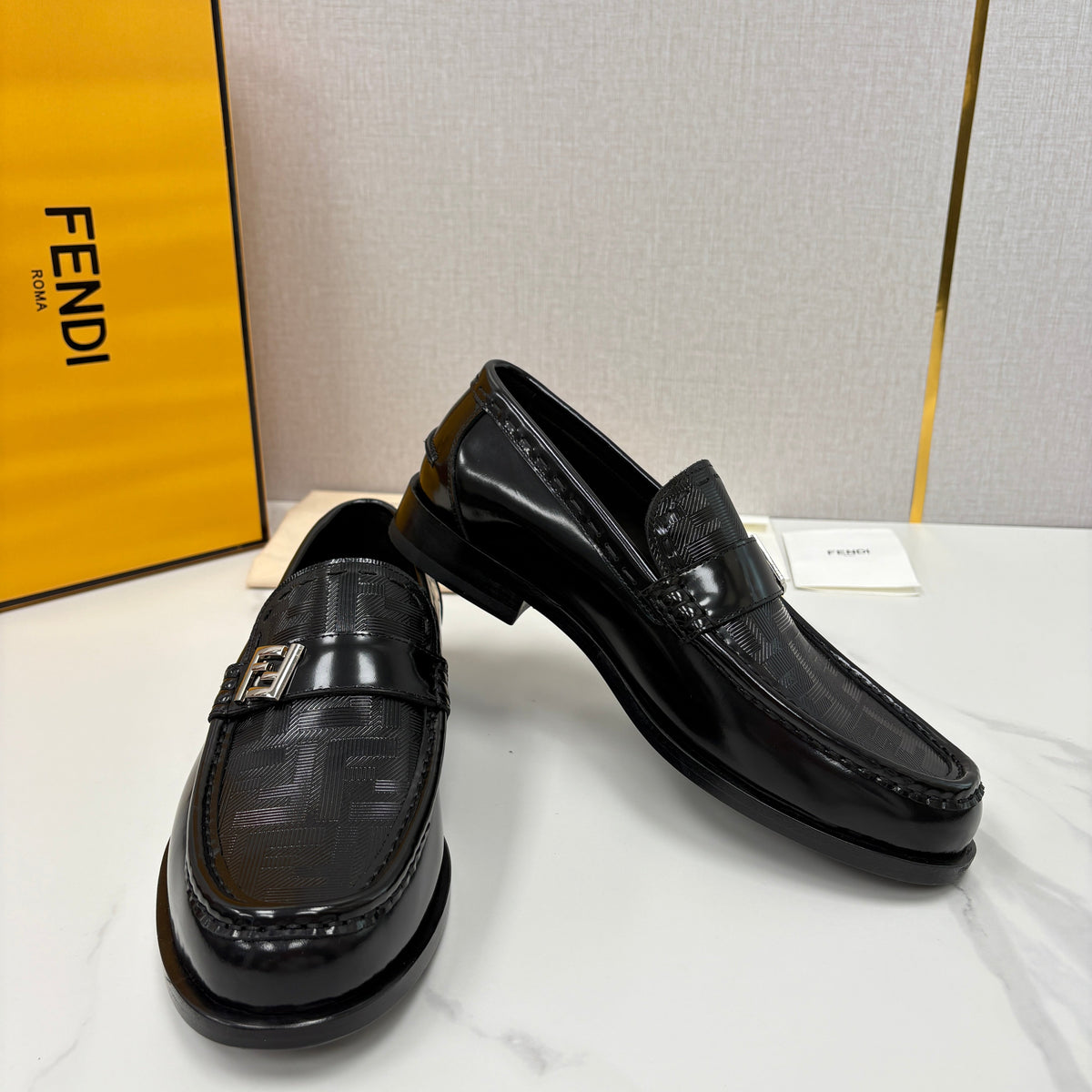 Black Leather Monogram Loafer - Men's