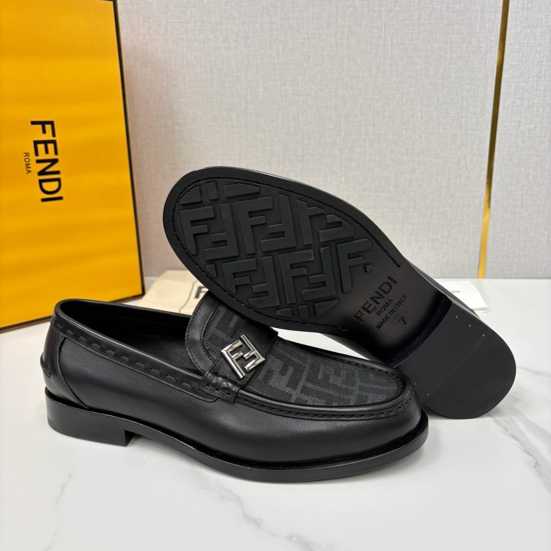 Black Leather Monogram Loafer - Men's