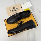 Black Leather Metal Bit Loafer - Men's