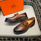 Black Leather Gold Hardware Loafer - Men's