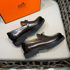 Black Leather Gold Hardware Loafer - Men's