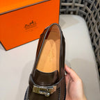 Black Leather Gold Hardware Loafer - Men's