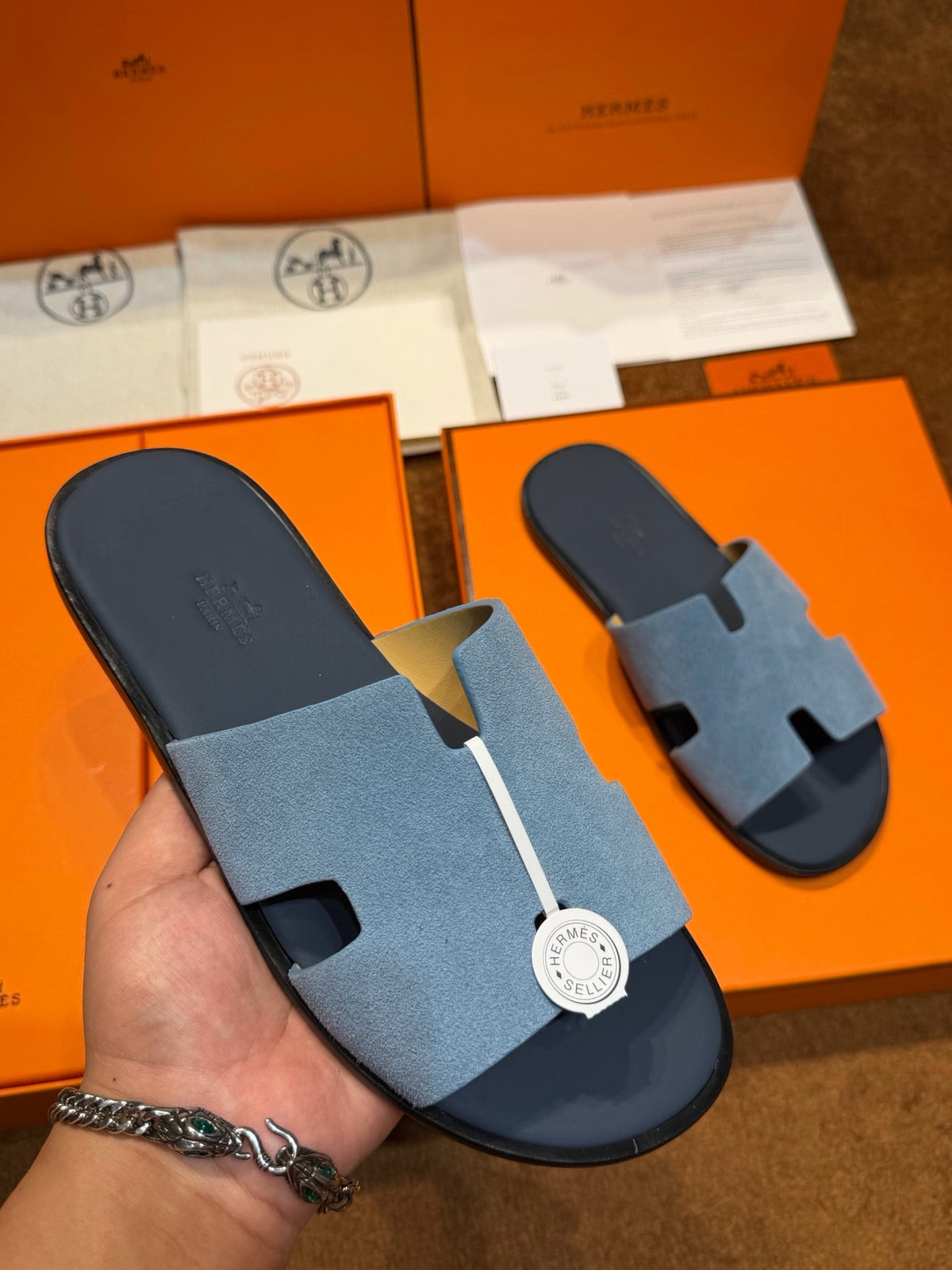 Grey Suede Cutout Single Band - Men's