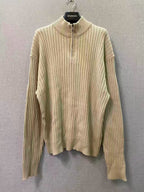 Beige Wool Ribbed Half-Zip - Men's