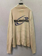 Beige Wool Ribbed Half-Zip - Men's