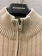Beige Wool Ribbed Half-Zip - Men's