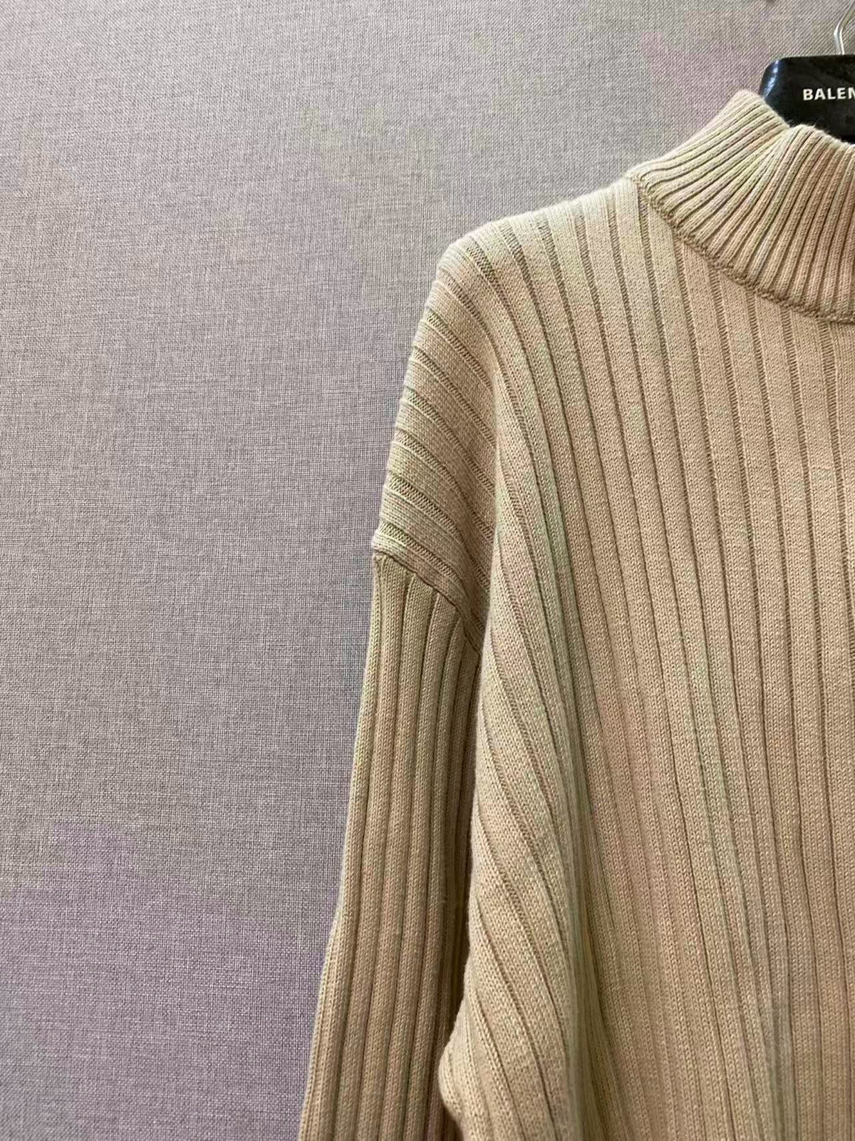 Beige Wool Ribbed Half-Zip - Men's