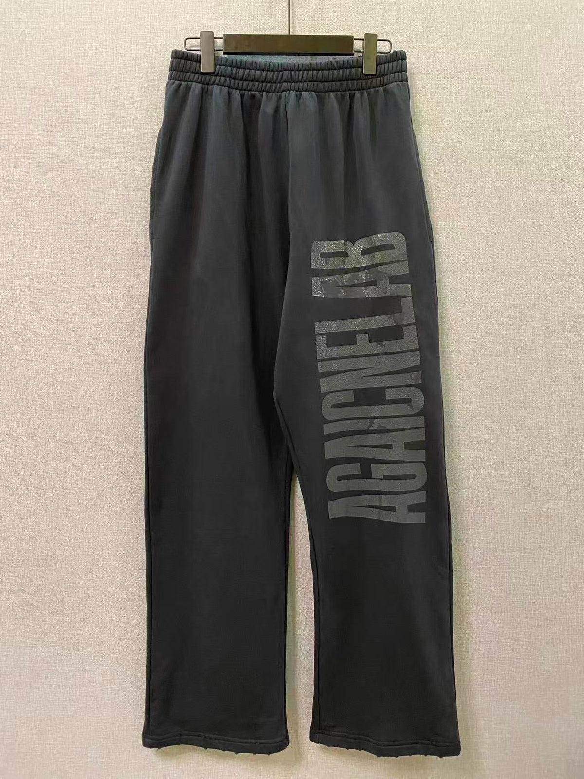Grey Cotton Text Print Joggers - Men's