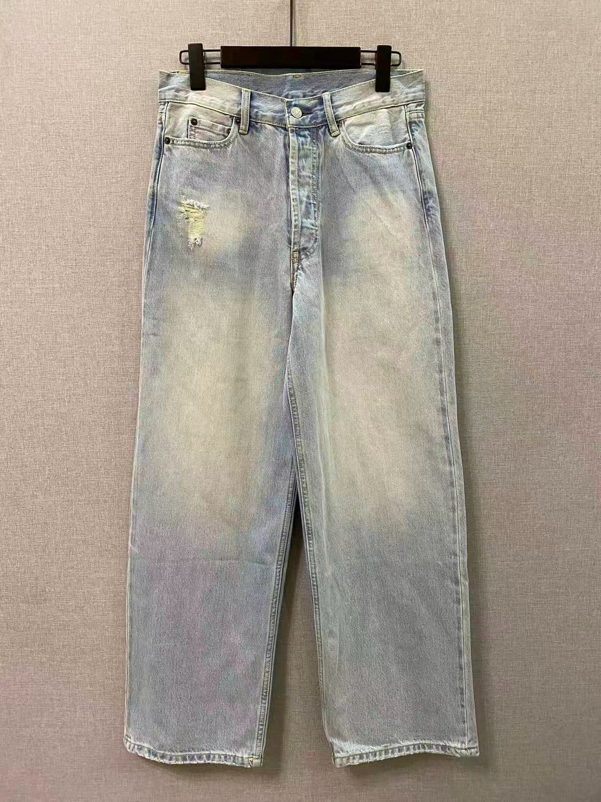 Blue Denim Distressed Wide-Leg - Men's