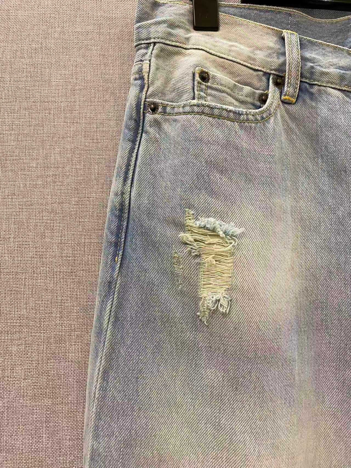 Blue Denim Distressed Wide-Leg - Men's