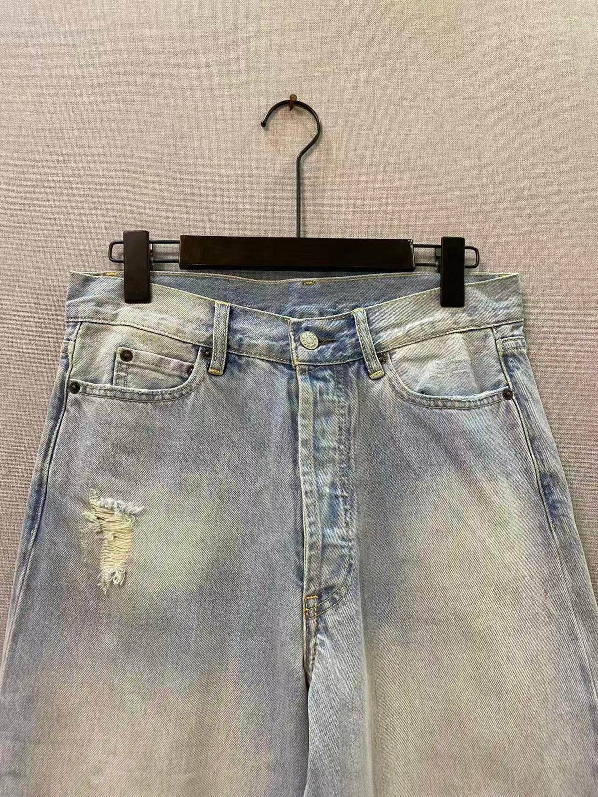Blue Denim Distressed Wide-Leg - Men's