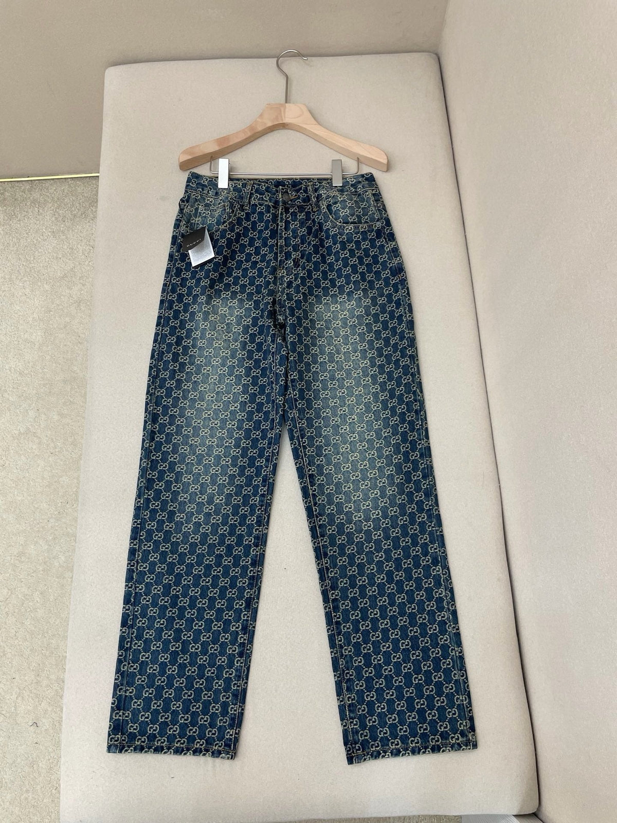 Blue Denim Monogram Jacquard Straight - Women's