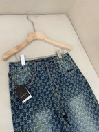 Blue Denim Monogram Jacquard Straight - Women's