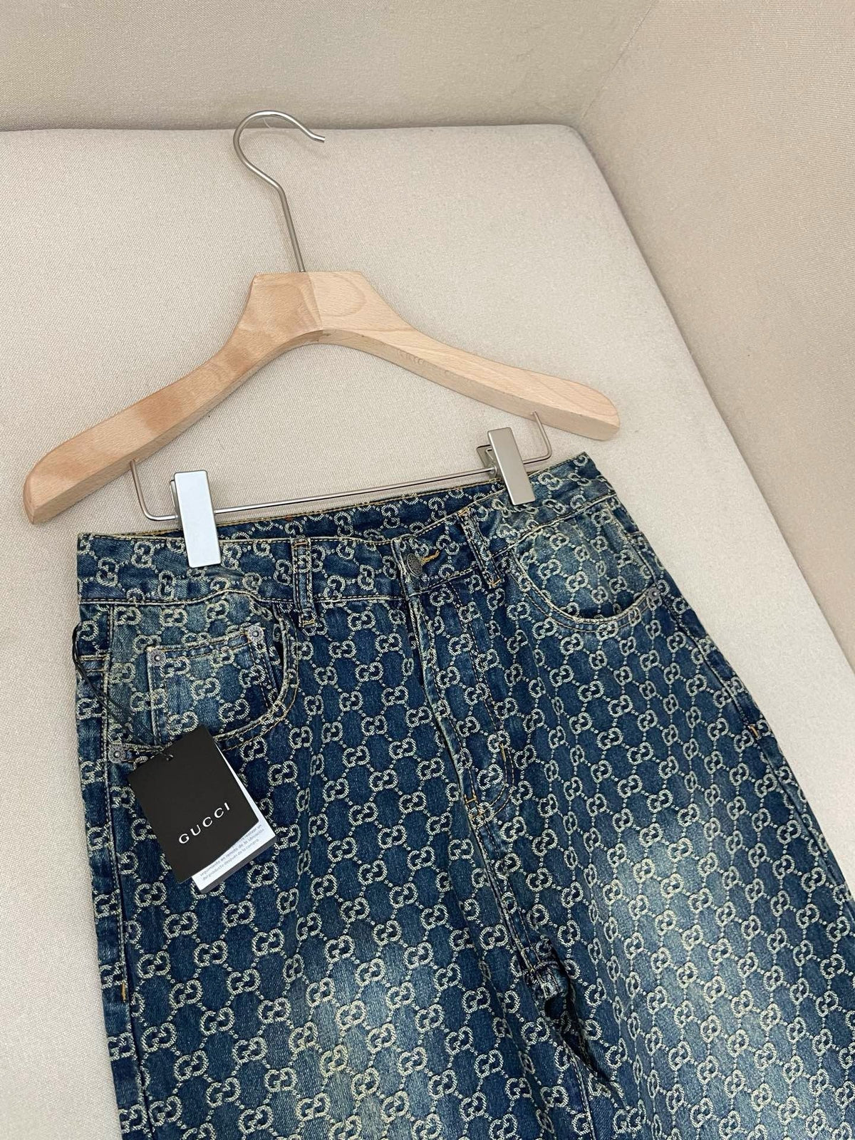 Blue Denim Monogram Jacquard Straight - Women's