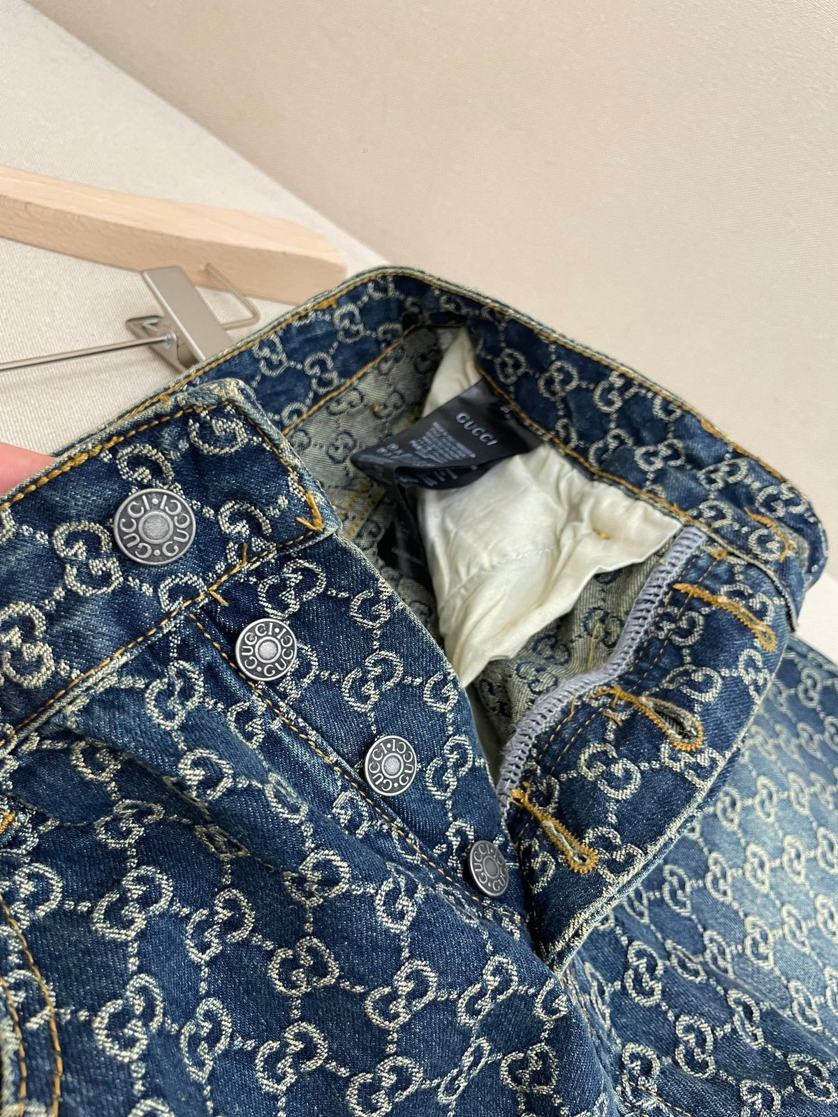 Blue Denim Monogram Jacquard Straight - Women's