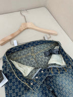 Blue Denim Monogram Jacquard Straight - Women's