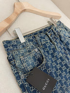 Blue Denim Monogram Jacquard Straight - Women's