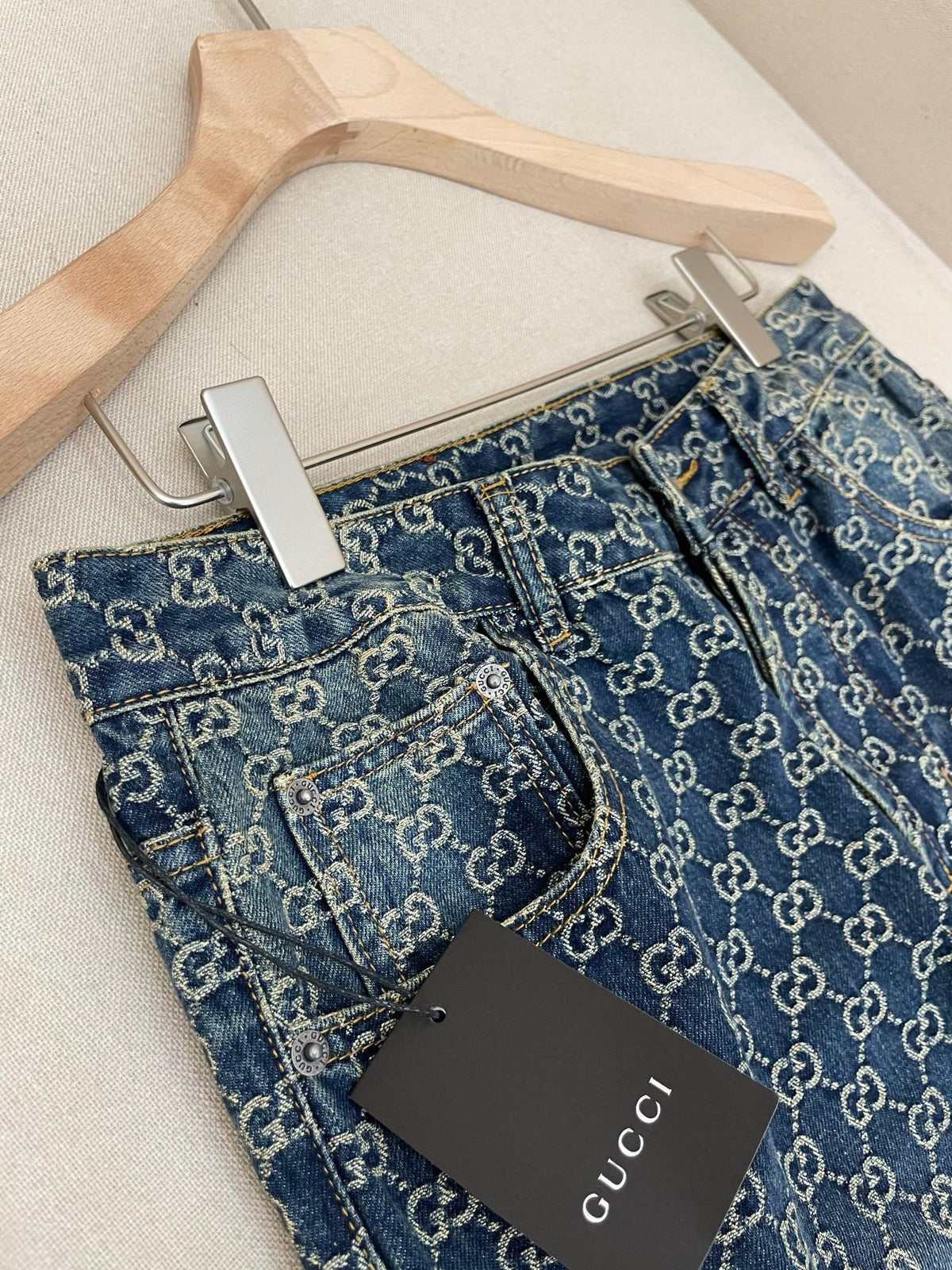 Blue Denim Monogram Jacquard Straight - Women's