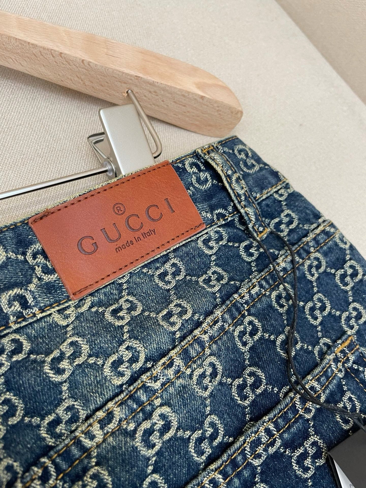 Blue Denim Monogram Jacquard Straight - Women's