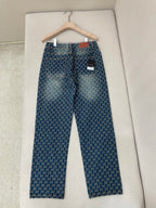 Blue Denim Monogram Jacquard Straight - Women's