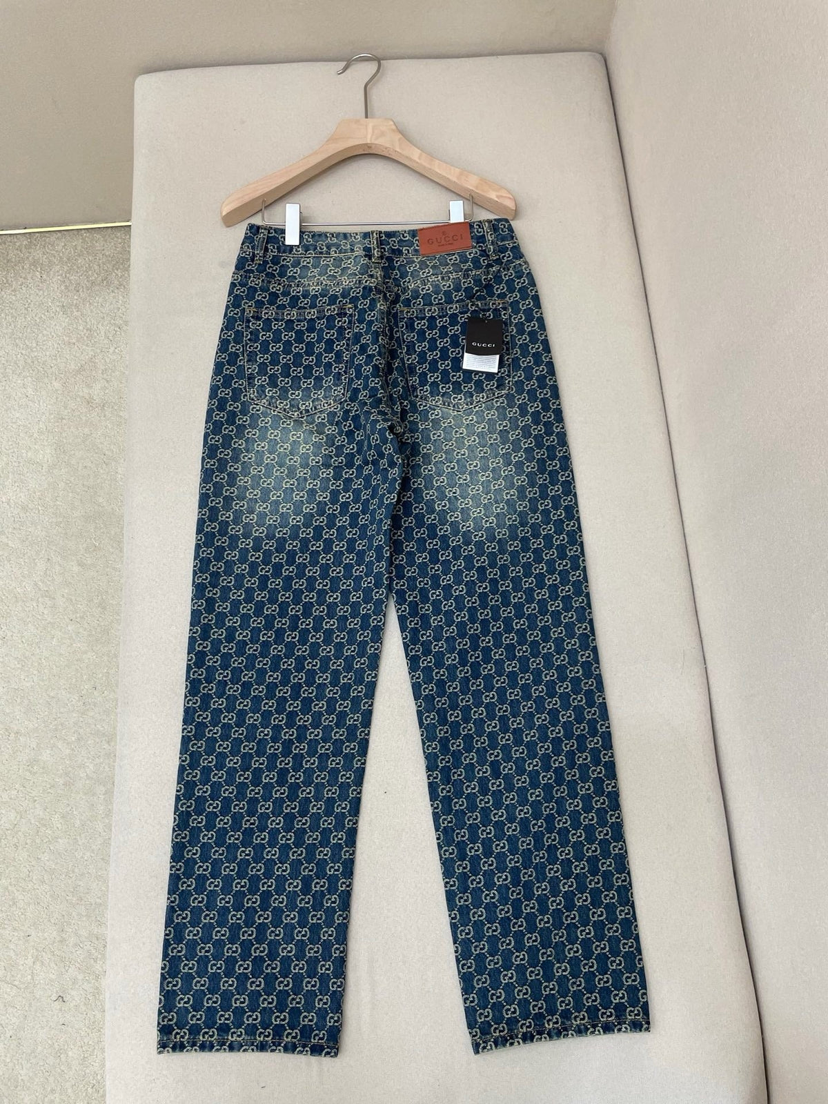 Blue Denim Monogram Jacquard Straight - Women's