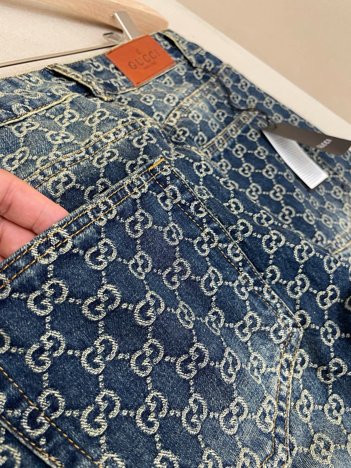 Blue Denim Monogram Jacquard Straight - Women's