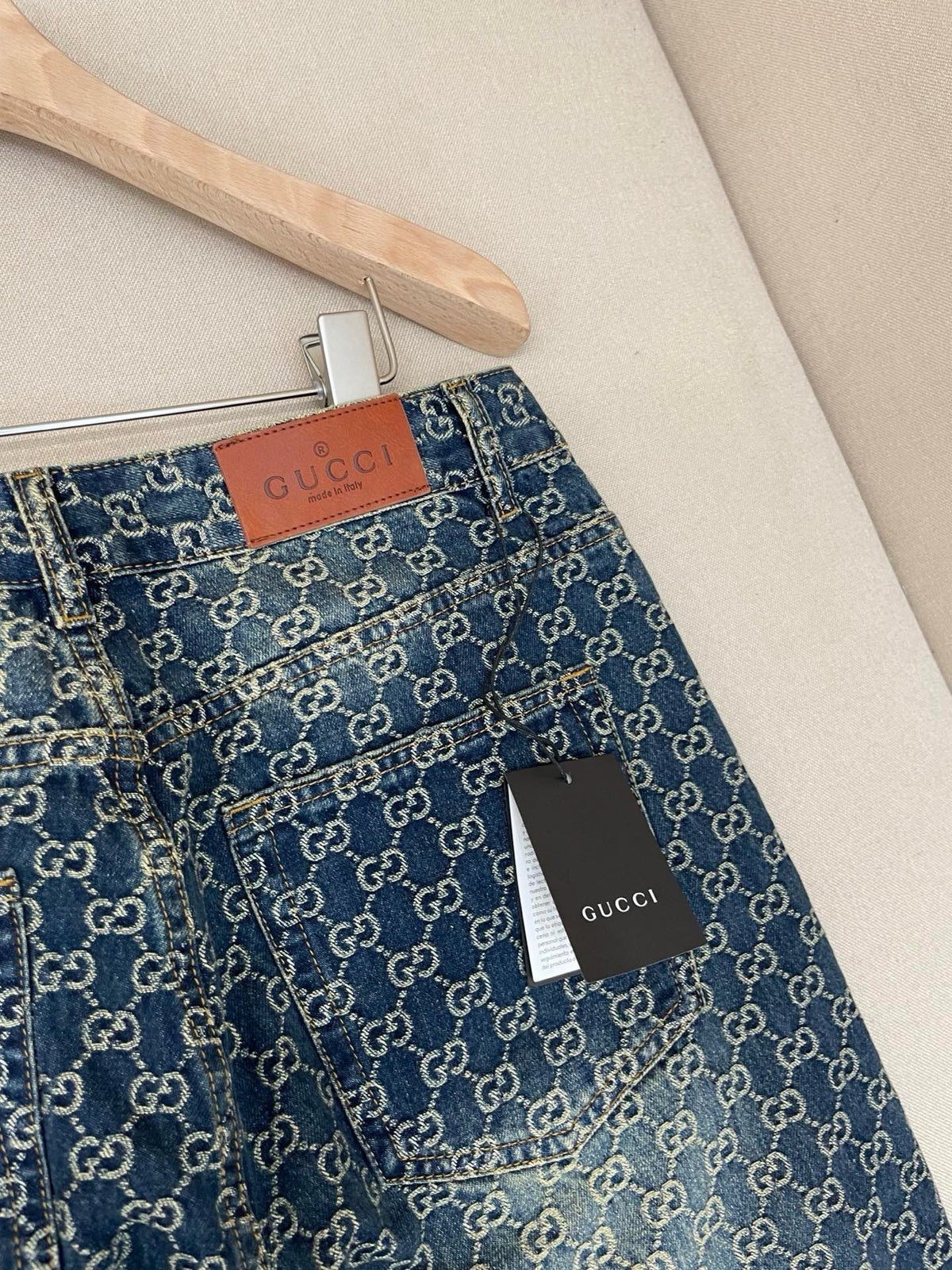 Blue Denim Monogram Jacquard Straight - Women's
