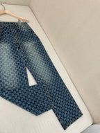 Blue Denim Monogram Jacquard Straight - Women's