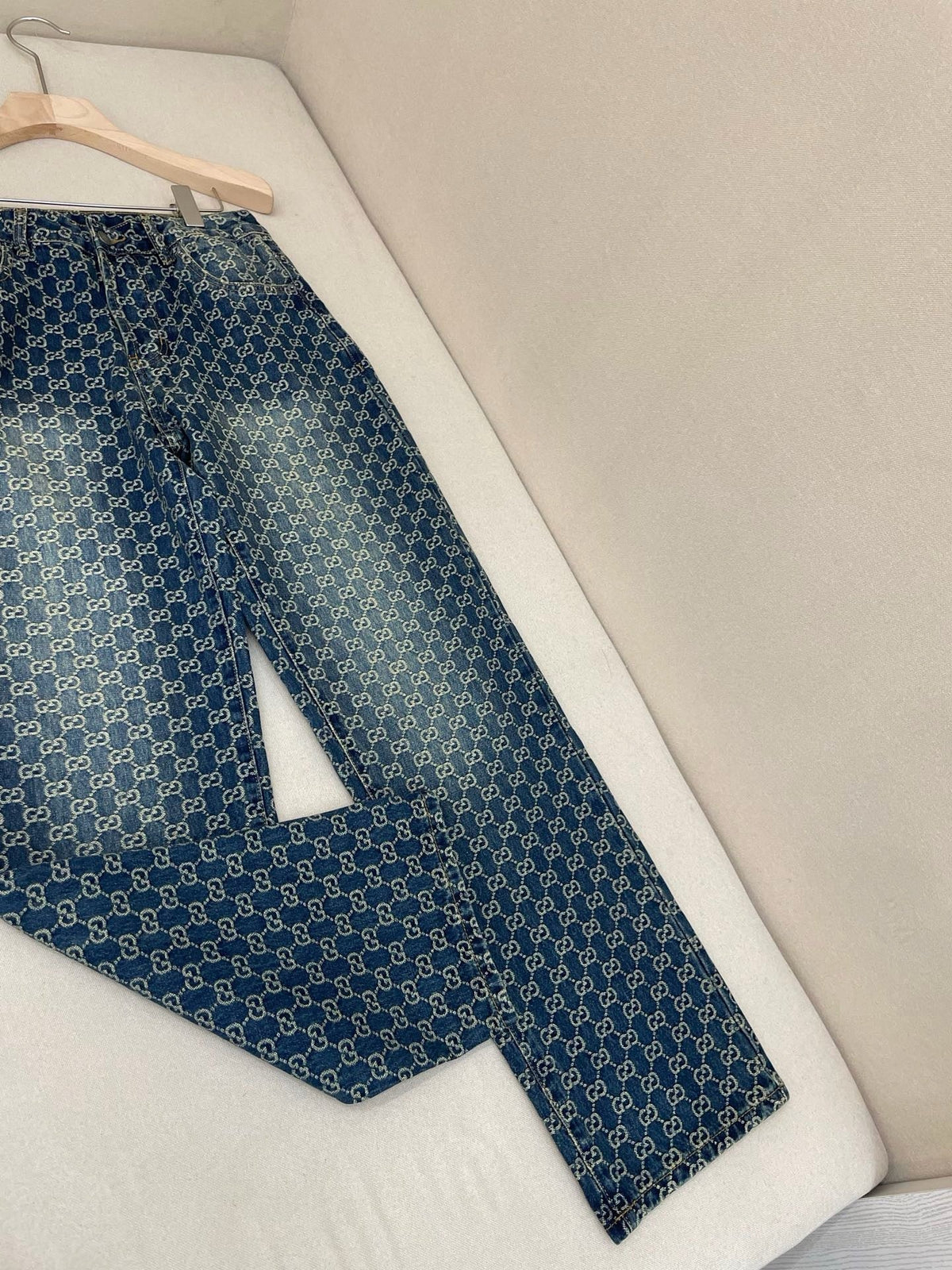 Blue Denim Monogram Jacquard Straight - Women's