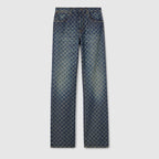 Blue Denim Monogram Jacquard Straight - Women's