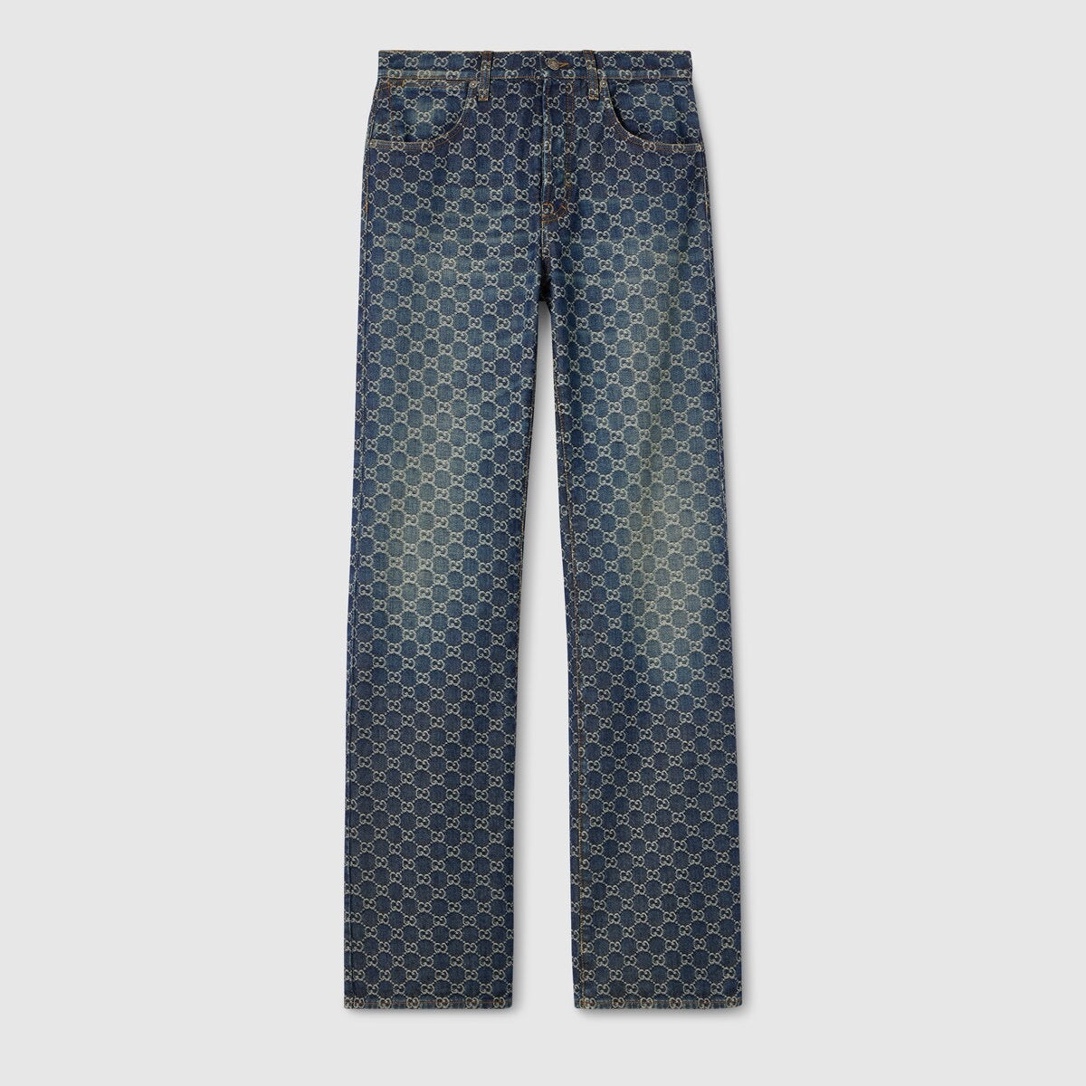 Blue Denim Monogram Jacquard Straight - Women's