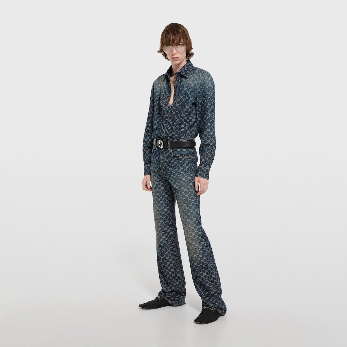 Blue Denim Monogram Jacquard Straight - Women's