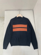 Navy Wool Chest Stripe Crewneck - Men's
