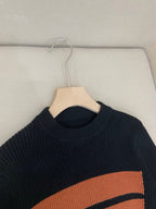Navy Wool Chest Stripe Crewneck - Men's