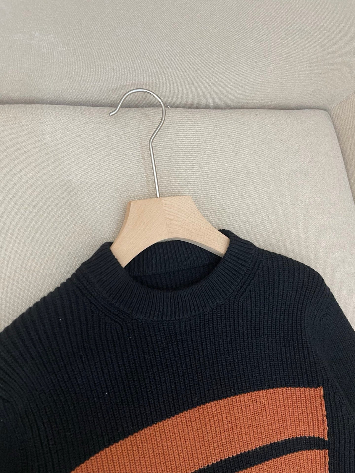 Navy Wool Chest Stripe Crewneck - Men's