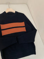 Navy Wool Chest Stripe Crewneck - Men's