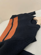 Navy Wool Chest Stripe Crewneck - Men's