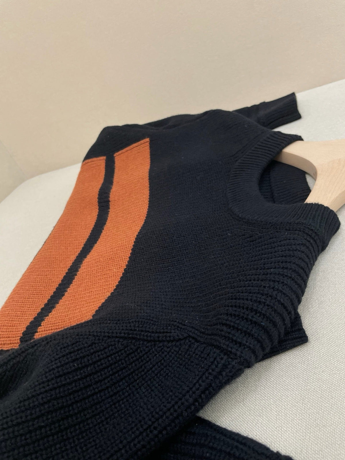 Navy Wool Chest Stripe Crewneck - Men's