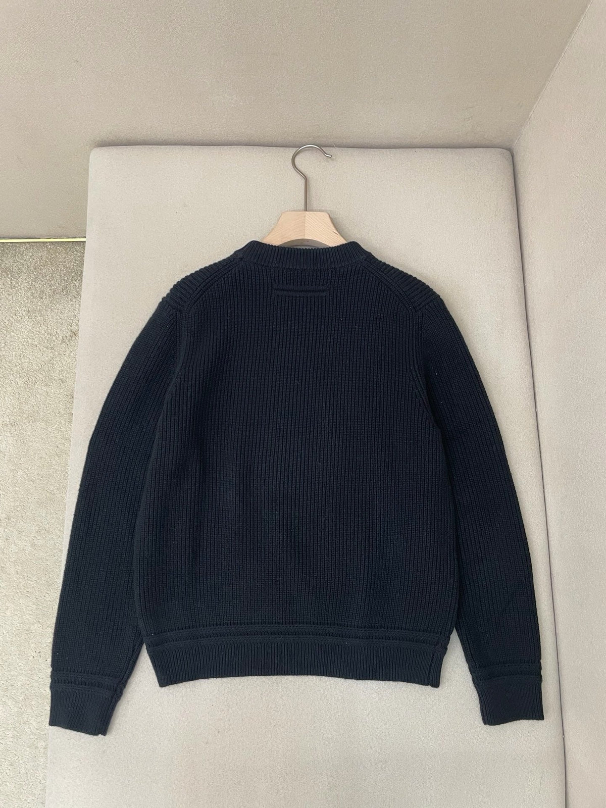 Navy Wool Chest Stripe Crewneck - Men's