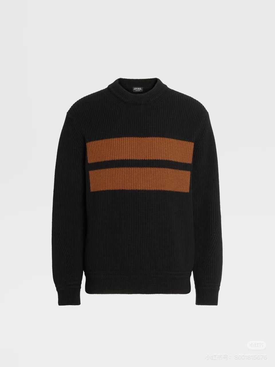 Navy Wool Chest Stripe Crewneck - Men's