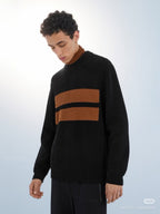 Navy Wool Chest Stripe Crewneck - Men's