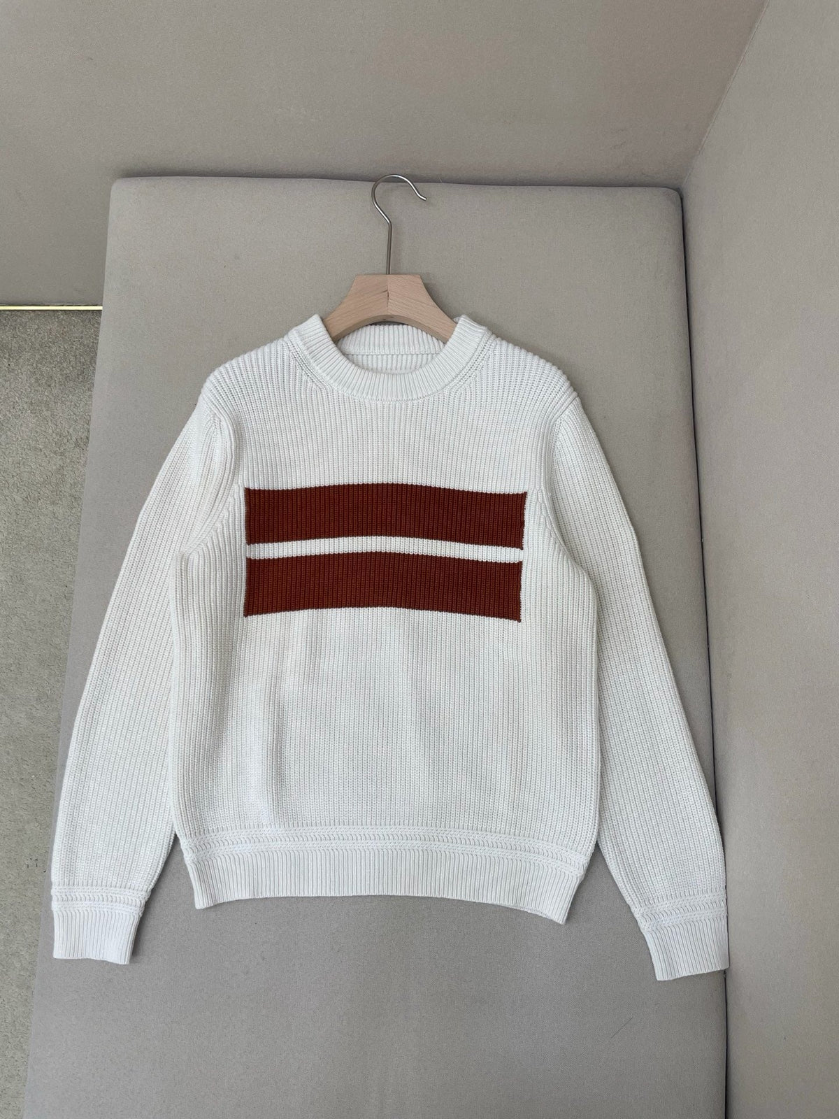 Navy Wool Chest Stripe Crewneck - Men's