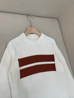 Navy Wool Chest Stripe Crewneck - Men's
