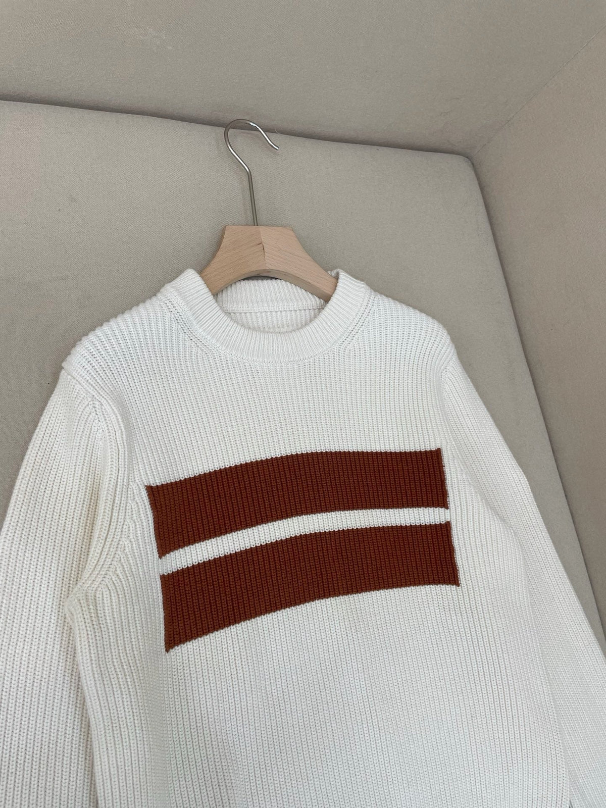 Navy Wool Chest Stripe Crewneck - Men's