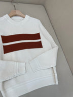 Navy Wool Chest Stripe Crewneck - Men's