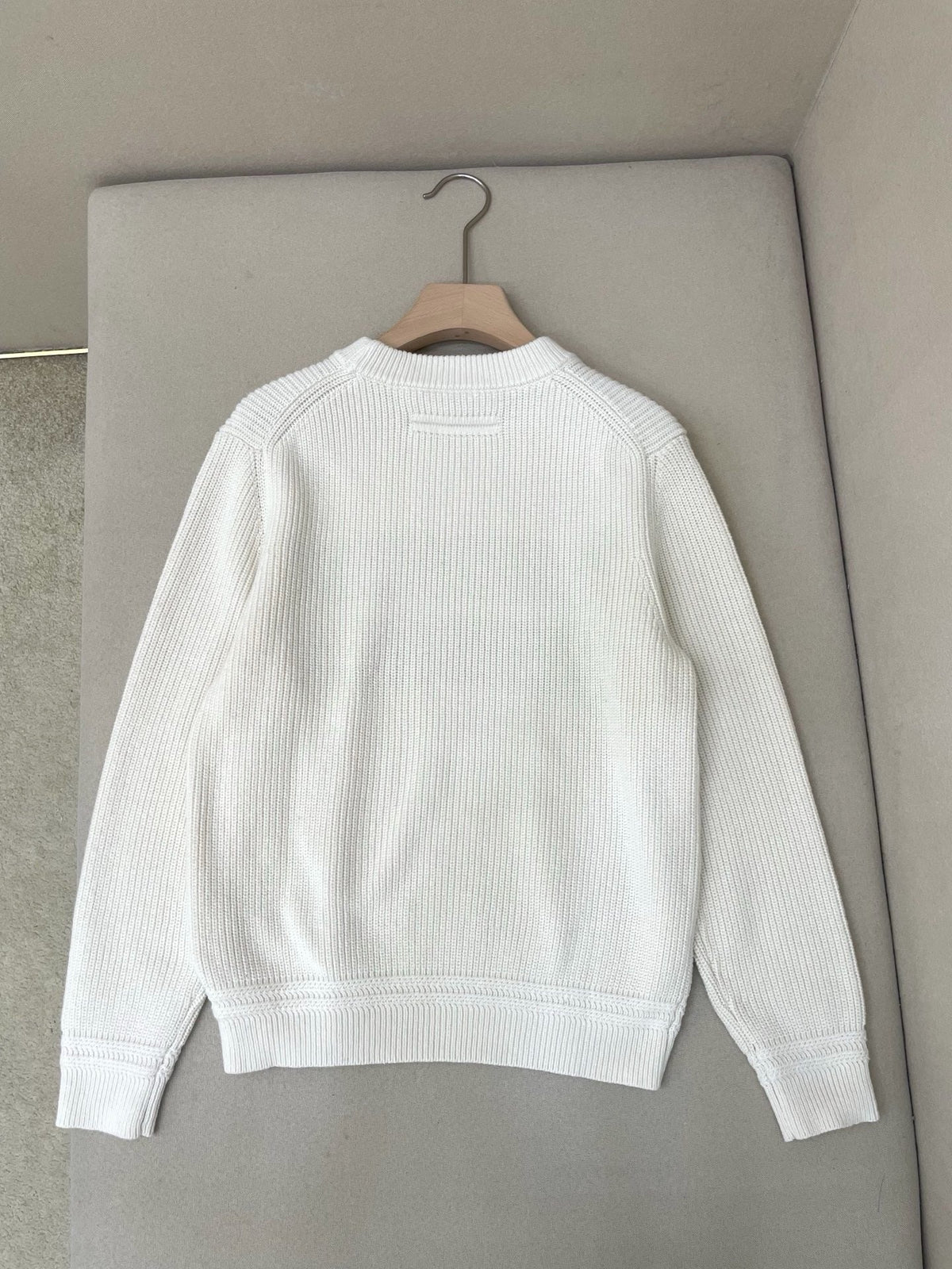 Navy Wool Chest Stripe Crewneck - Men's