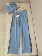 Blue Cotton Side Stripe Wide-Leg - Men's